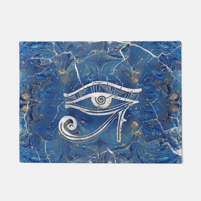 Paillasson Oeil égyptien argenté de Horus sur le marbre bleu (Devant)
