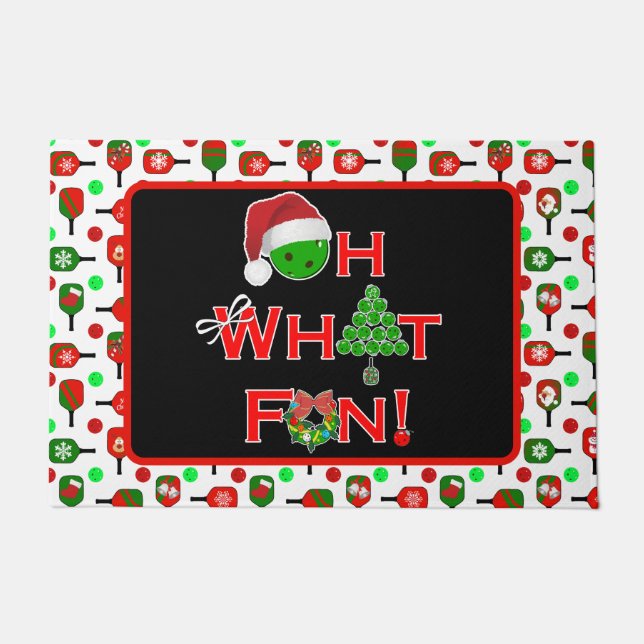Paillasson Oh What Fun Christmas Pickleball Red Green Paddles (Devant)