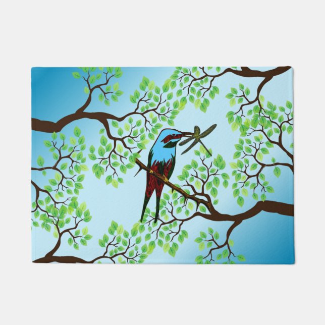 Paillasson Oiseau bleu dans les arbres (Devant)