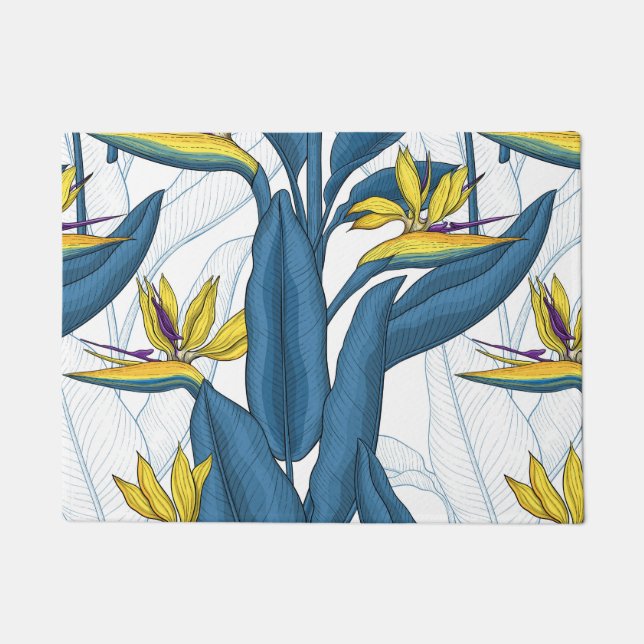 Paillasson Oiseau de fleurs de paradis sur blanc (Devant)