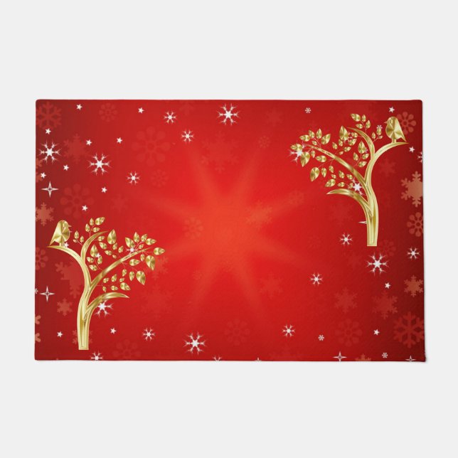 Paillasson Oiseau D'Or Whimsical Arbre De Vie Snowflakes Star (Devant)