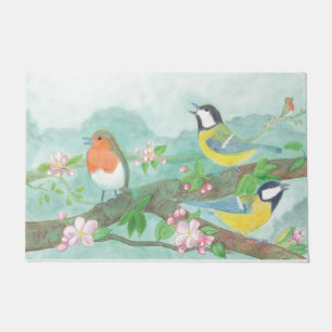 Paillasson Oiseaux chantant sur une branche d'arbre en fleurs