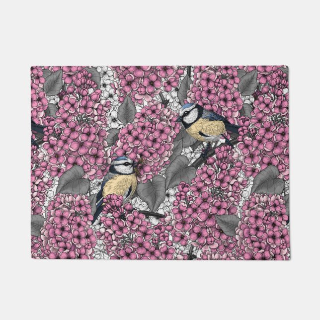 Paillasson Oiseaux dans le jardin lilas rose (Devant)