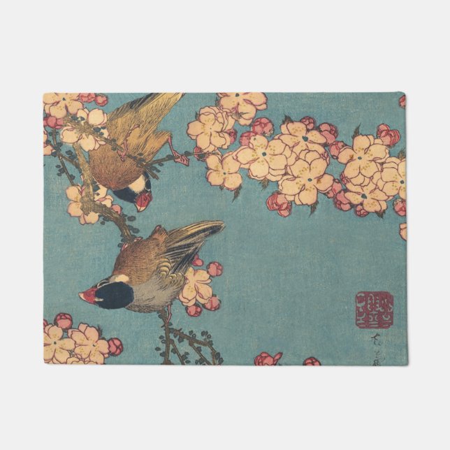 Paillasson Oiseaux Fleurs Hokusai Art Japonais (Devant)