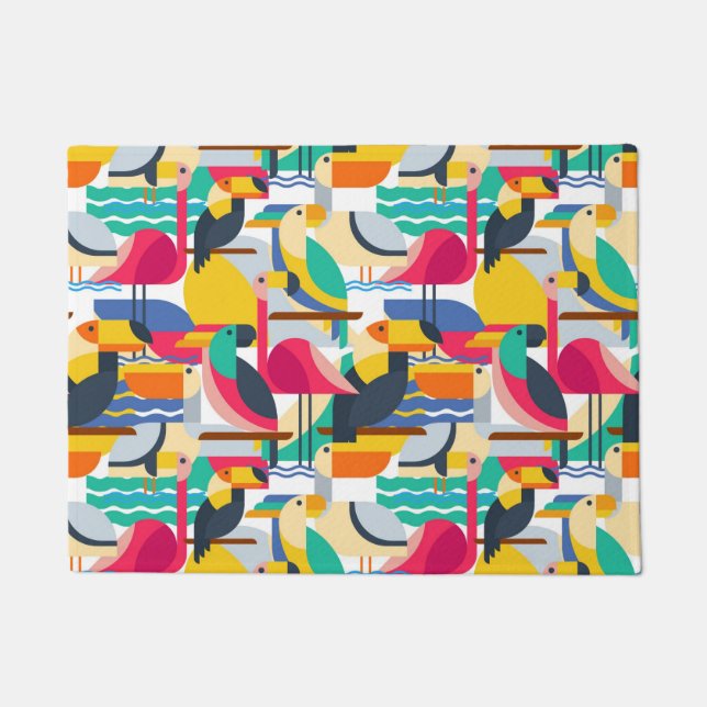 Paillasson Oiseaux tropicaux géométriques (Devant)