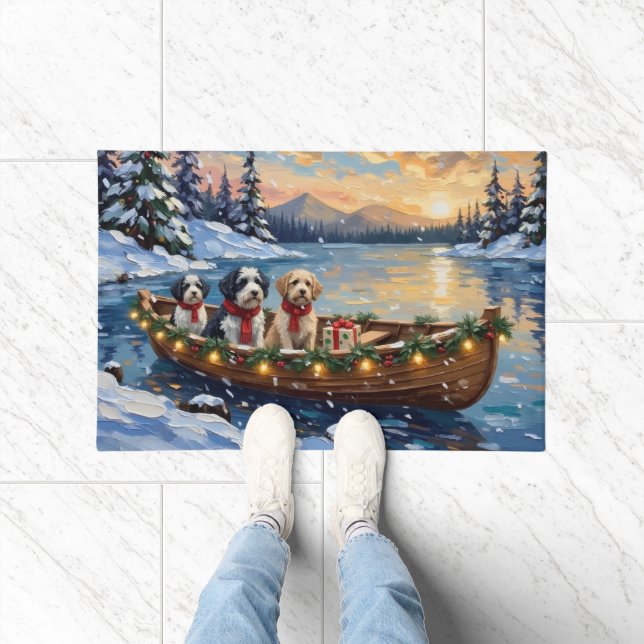 Paillasson Old English Sheepdog Christmas Boat Holiday (Intérieur)