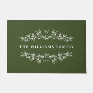 Paillasson Olive Vert Monogramme Semi-couronne À Main Tirée