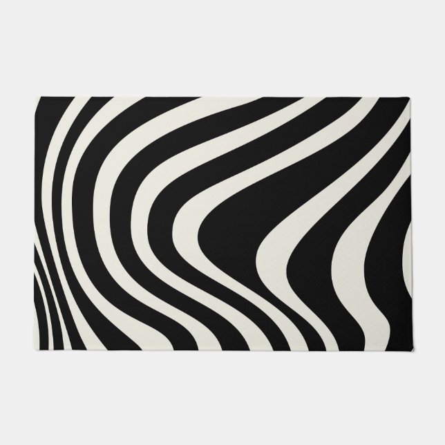 Paillasson Ondes de style rétro noir et blanc (Devant)