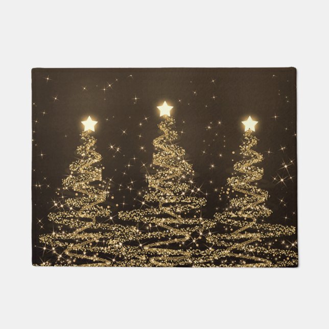 Paillasson Or de scintillement d'arbres de Noël élégant (Devant)