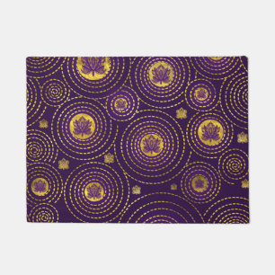 Paillasson Or et fleur de Lotus mauve-foncé