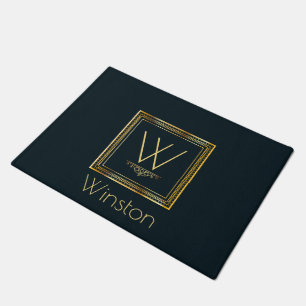 Paillasson Or fait sur commande de monogramme sur le bleu le