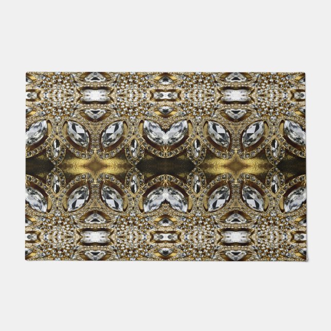 Paillasson or gris argenté et motif art déco noir (Devant)