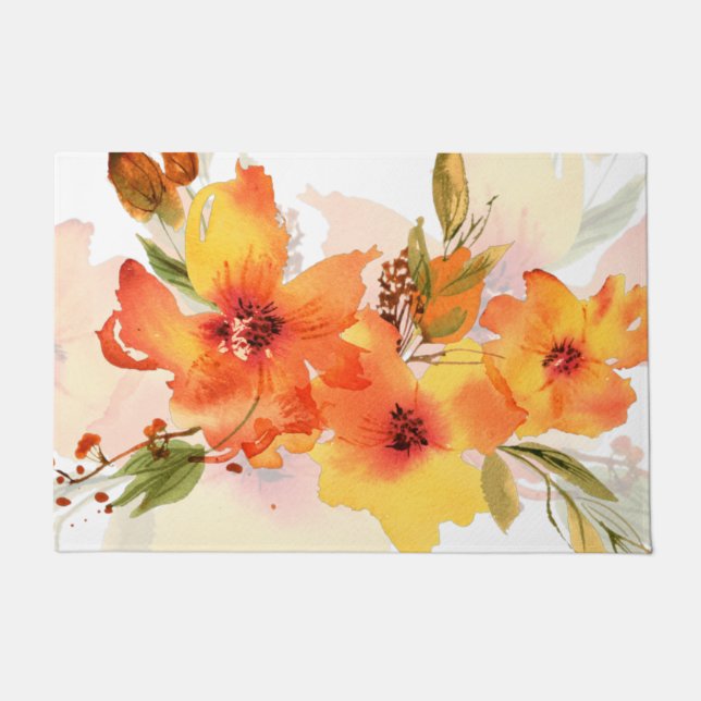Paillasson Orange aquarelle automne floral (Devant)