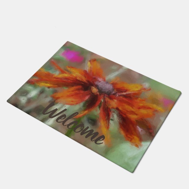 Paillasson Orange Black Eyed Susan Flower Art Bienvenue (Incliné)
