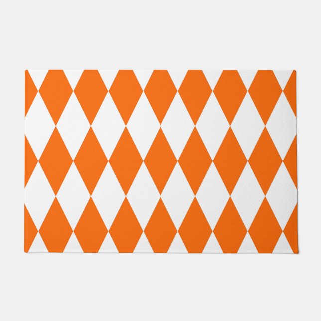 Paillasson Orange blanc Arlequin Diamants Checkers Design (Devant)