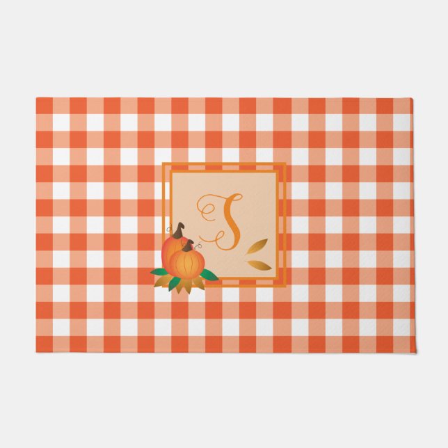 Paillasson Orange En vichy Motif Automne Monogram Doormat (Devant)