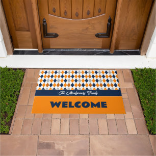 Paillasson Orange & Navy Jacquard de couleurs de l'école Moti