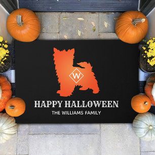 Paillasson Orange Yorkie Happy Halloween Nom de famille