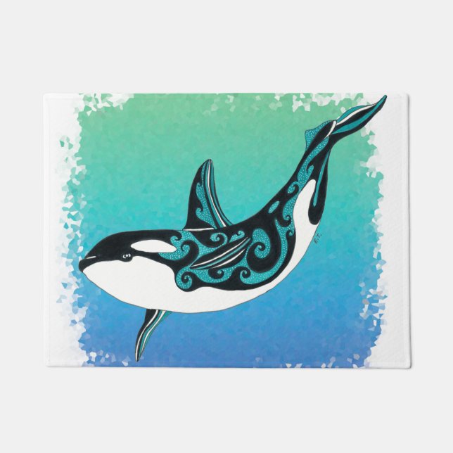 Paillasson Orca Baleine Turquoise Tribal (Devant)