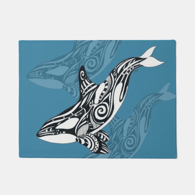 Paillasson Orca Killer Whale Tlingit Indigo encre bleue (Devant)