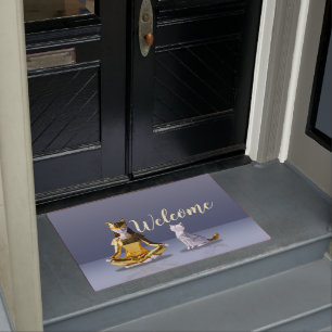 Paillasson Origami Gold Foil Yoga Méditer Catwoman and Cat