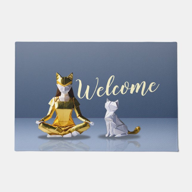 Paillasson Origami Gold Foil Yoga Méditer Catwoman and Cat (Devant)