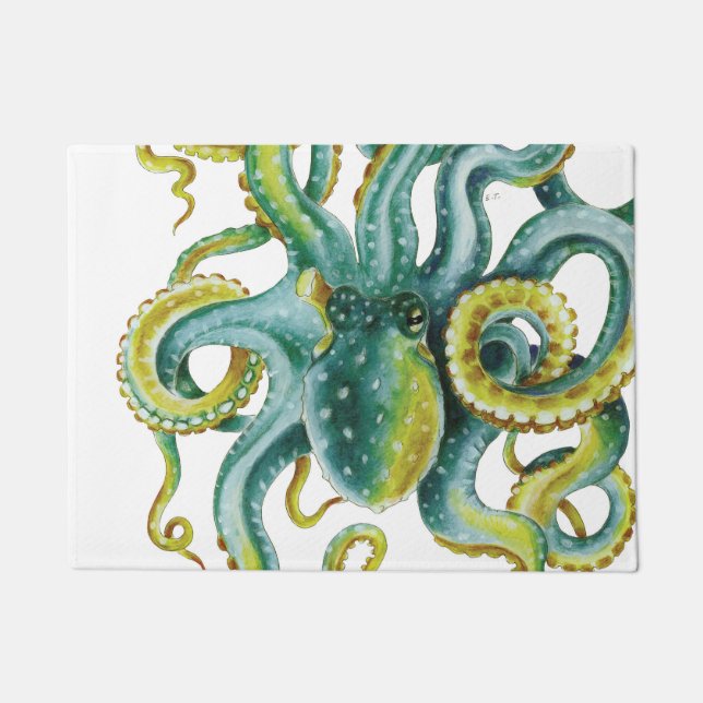 Paillasson Otopus bleu aquarelle (Devant)
