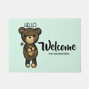 Paillasson Ours Brown mignon tenant une Fleur Jaune