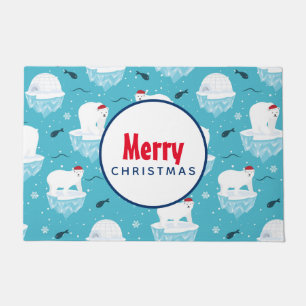 Paillasson Ours polaires mignons à Santa Hats Motif de Noël