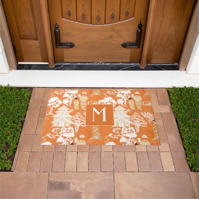Paillasson Pagode de la Chinoiserie orange Monogramme (De plein air)