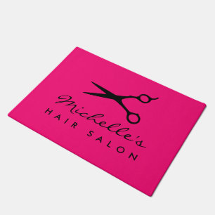 Paillasson Paillette de salon de coiffure rose avec ciseaux d