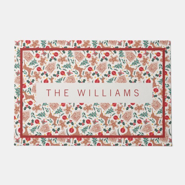 Paillasson Pain d'épices, rennes et arbre de Noël (Devant)