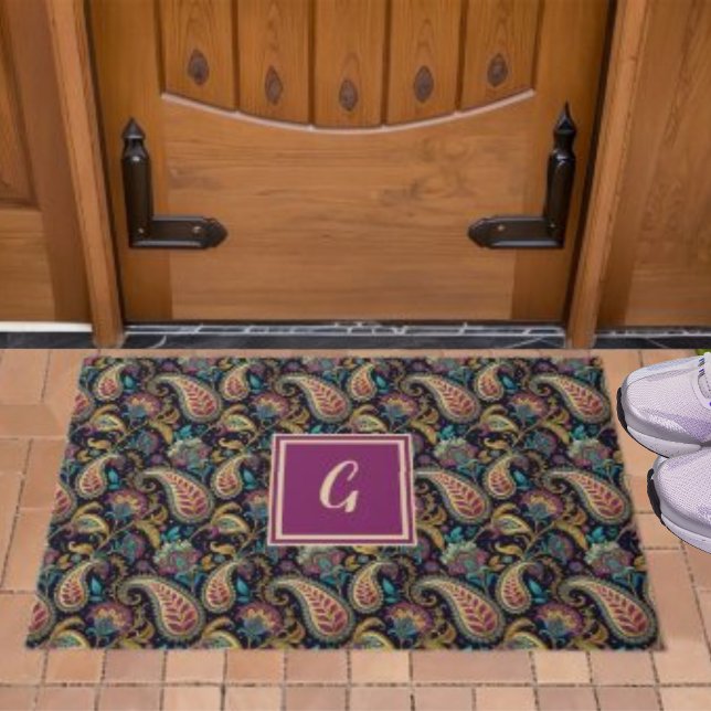 Paillasson Paisley Vintage Look noir violet Monogramme initia (Créateur téléchargé)