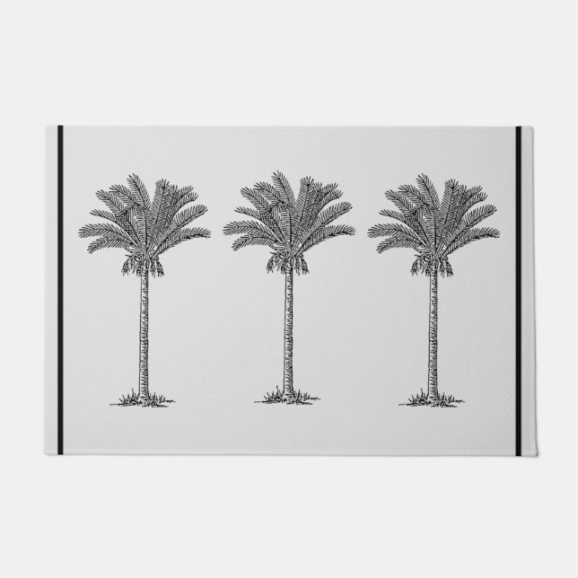 Paillasson Palmiers Tropical Simple Elegant Plage Noir (Devant)