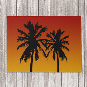 Paillasson Palmiers tropicaux Silhouette Rouge Orange Sunset