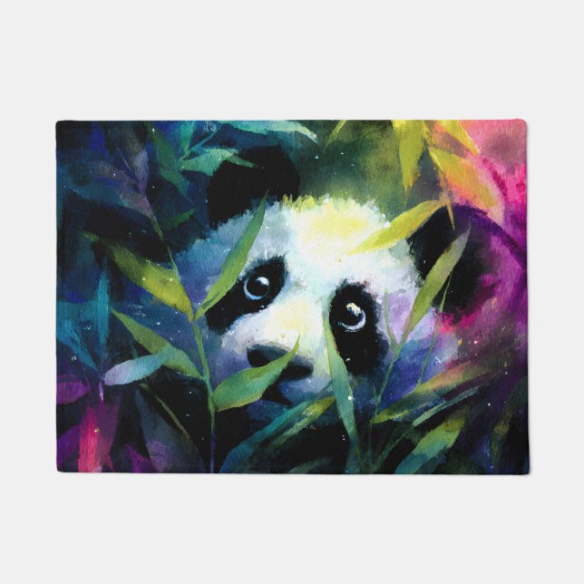 Paillasson Panda Peeking Bamboo Aquarelle (Devant)