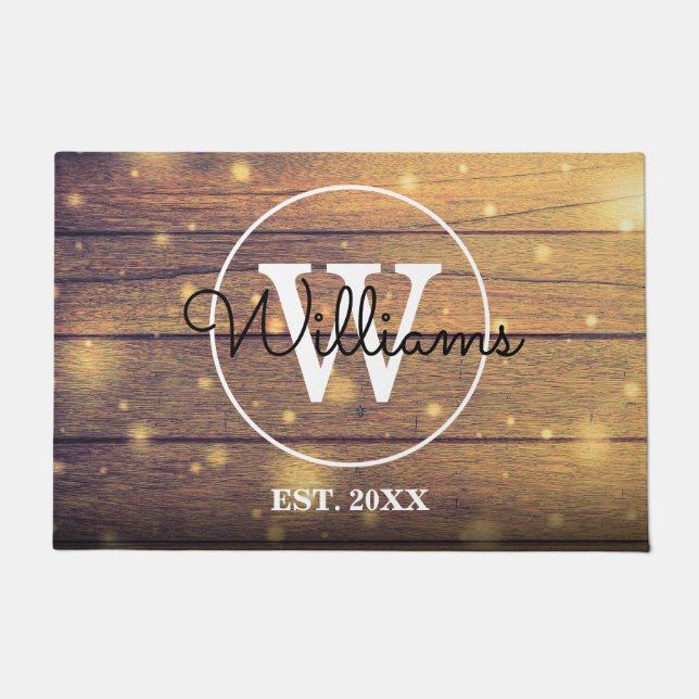 Paillasson Panneaux de bois rustiques monogramme script (Devant)