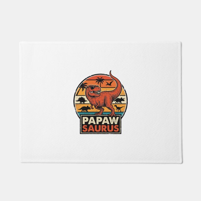 Paillasson Papawsaurus Rétro Dinosaure Coucher de Soleil Vect (Devant)
