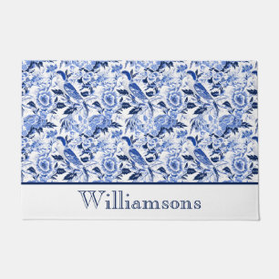 Paillasson Papier Bleu Chinoiserie Monogramme Nom