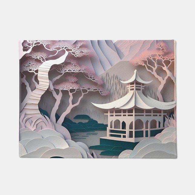 Paillasson Papier Coupe Pavillon Paysage Porte Mat (Devant)