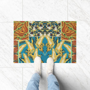 Paillasson Papillon Art Déco Jaune et Turquoise Vibrants