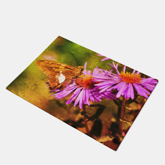 Paillasson Papillon de la dame peint Fleur d'aster sauvage Ab (Incliné)