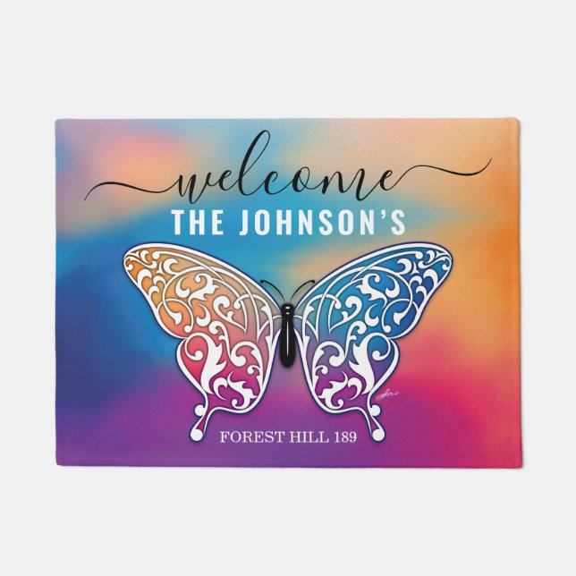 Paillasson Papillon et motif de coucher de soleil  (Devant)