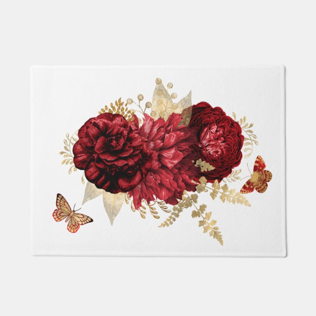 Paillasson Papillon floral d'or rouge rose (Devant)