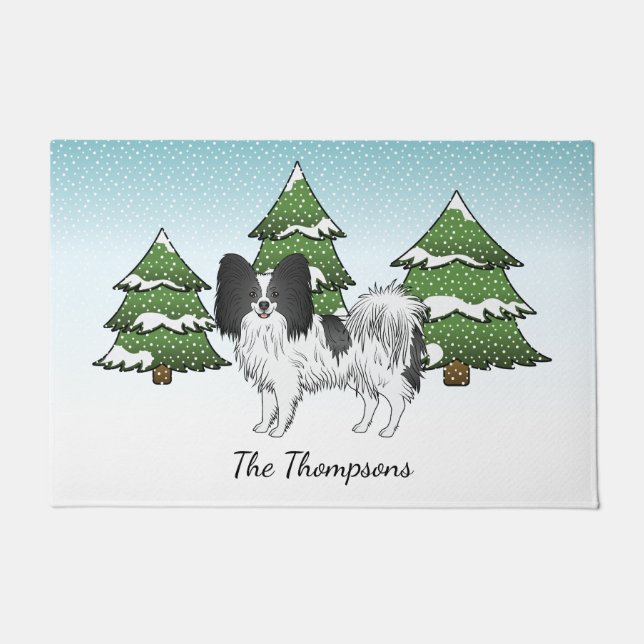 Paillasson Papillon Noir Et Blanc Mélange Chien En Forêt D'Hi (Devant)