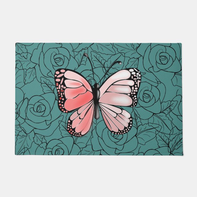 Paillasson Papillon Rose Et Art Rose - (Devant)
