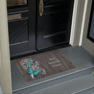 Paillasson Papillon rustique turquoise mat de porte personnal
