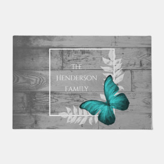 Paillasson Papillon turquoise Rustique Porte mat personnalisé