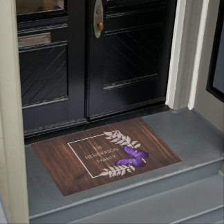 Paillasson Papillon violet rustique mat de porte personnalisé