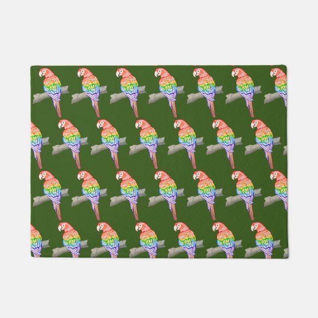 Paillasson Parroquet design porte mat vert (Devant)